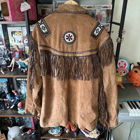 Vintage Western Fringe Suede Leather Jacket Tan Brown Men’s XL Heavy Quality - Picture 5 of 9